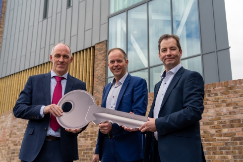 Principal & Chief Executive, Mel Higgins, Chief Operating Officer, Sean Laverty and Herons Bros. Construction Director, Karl McKillop, met at Causeway Campus to exchange the proverbial keys and celebrate handover.